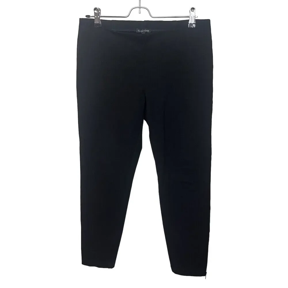 EILEEN FISHER Women’s Sz S/P Black Ponte Ankle Zip Hem Slim Stretch Pants - Picture 1 of 7